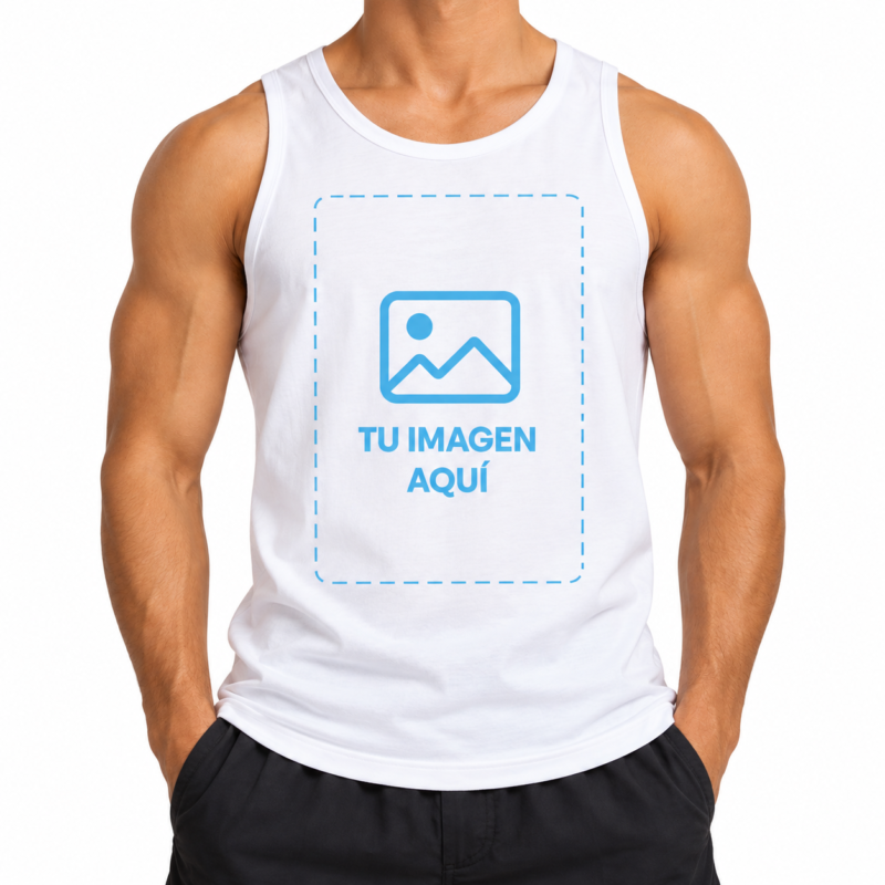Camiseta Blanca de Tirantes para Hombre Personalizada a Una Cara