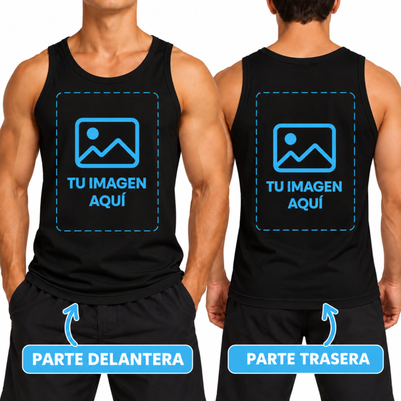 Camiseta Negra de Tirantes para Hombre Personalizada a Dos Caras