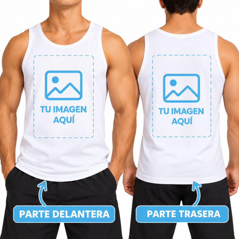 Camiseta Blanca de Tirantes para Hombre Personalizada a Dos Caras