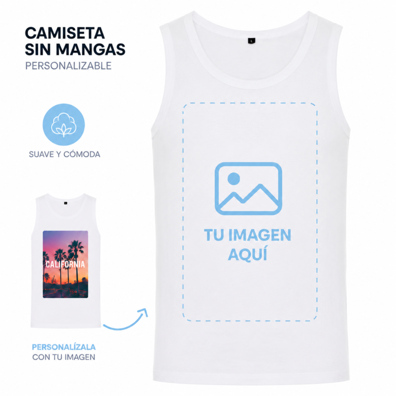 Camiseta Blanca sin Mangas Personalizada Una Cara | Fotocopyarte