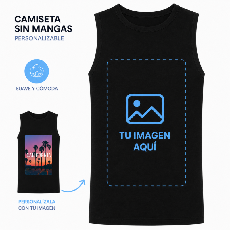Camiseta Negra sin Mangas Personalizada Una Cara | Fotocopyarte