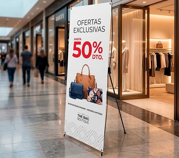 X-Banner 80x200 cm personalizado en Madrid. Impresión profesional de alta calidad, montaje rápido y máxima visibilidad para eventos, ferias y promociones. Fotocopyarte, Barrio Salamanca.