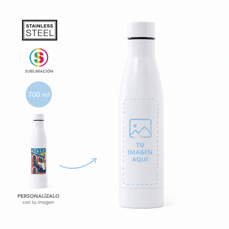Personaliza tu bidón blanco con fotos, logos o diseños propios. Impresión por sublimación de alta calidad. Disponible en Madrid y online.