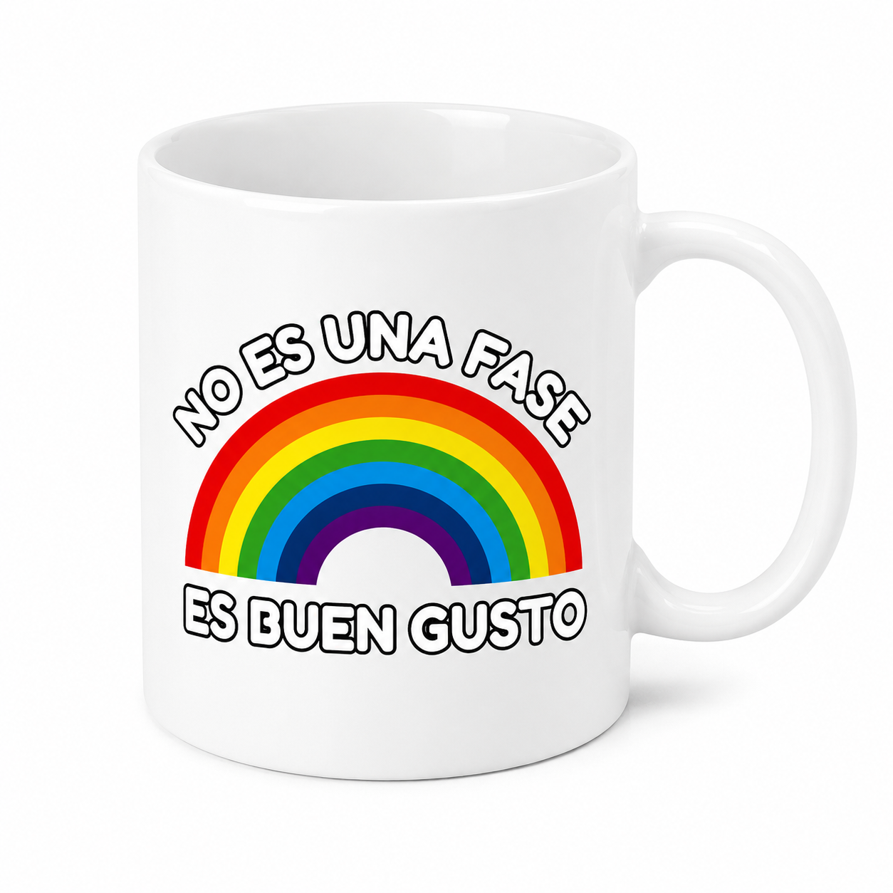 Taza LGTB+ "No Es Una Fase, Es Buen Gusto". Una taza original inspirada en la bandera arcoíris, perfecta para celebrar la diversidad en casa o en la oficina. Fabricada en cerámica de alta calidad e impresa con colores vivos y duraderos. Un regalo ideal para el Orgullo, eventos Pride o cualquier persona que quiera mostrar su apoyo a la comunidad LGTB+. Disponible en Fotocopyarte, en el Barrio de Salamanca (Madrid), con envío a toda España.
