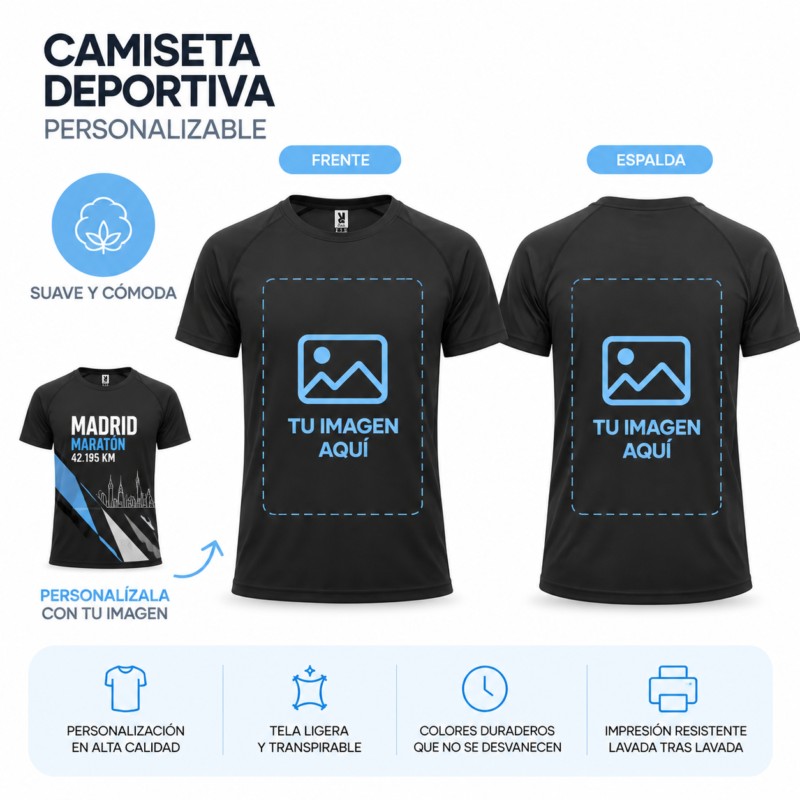 Camiseta Negra Deportiva Transpirable Personalizada a dos Caras