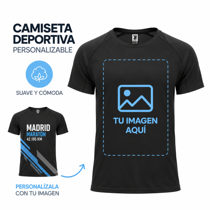 Camiseta Negra Deportiva Transpirable Personalizada a Una Cara