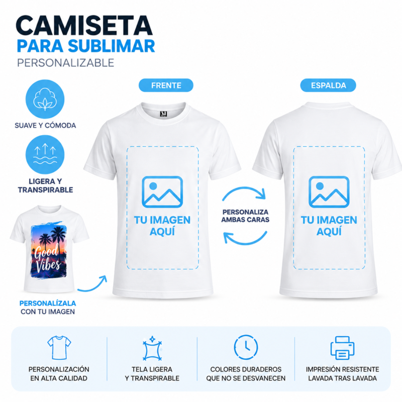 Camiseta Blanca Sublimada Personalizada a Dos Caras