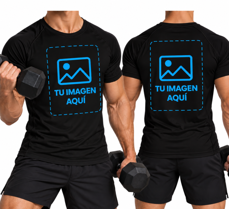 Camiseta Negra Deportiva para Hombre Transpirable Personalizada a dos Caras