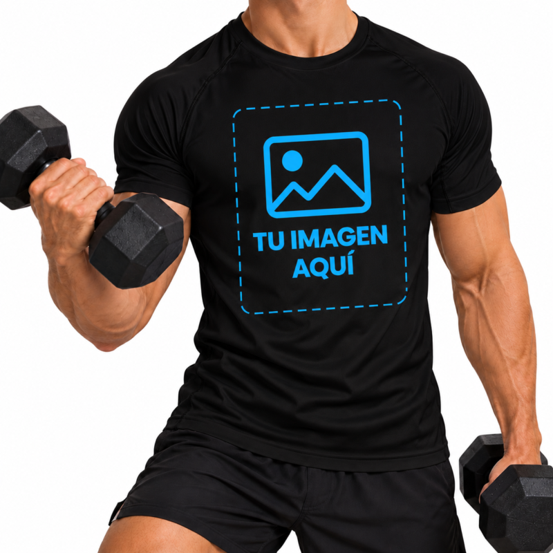 Camiseta Negra Deportiva para Hombre Transpirable Personalizada a Una Cara