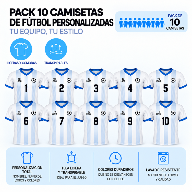 Pack 10 Camisetas Personalizadas de Fútbol en Madrid