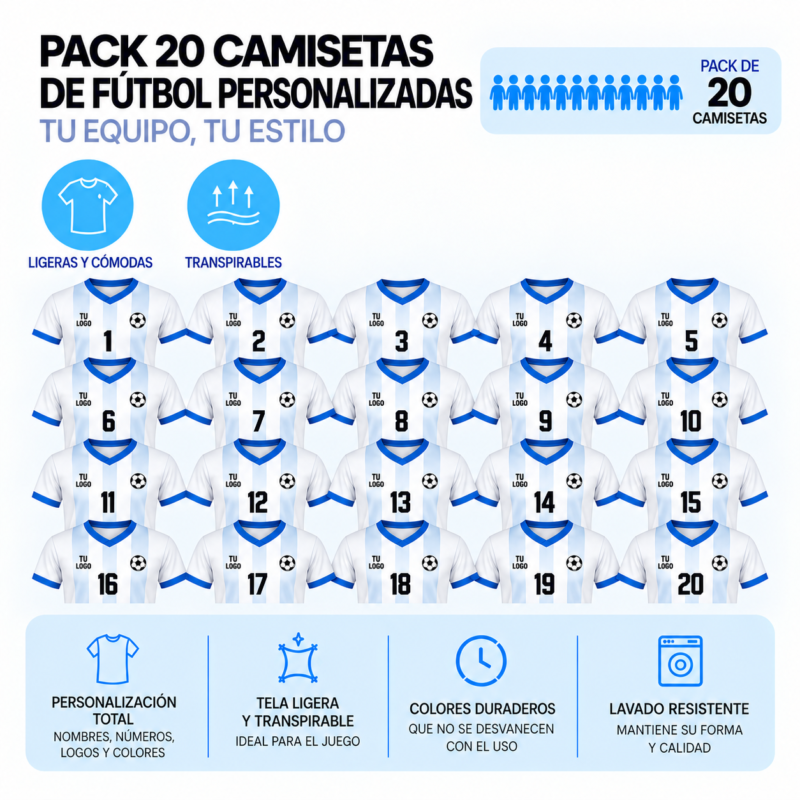 Pack 20 Camisetas Personalizadas de Fútbol en Madrid