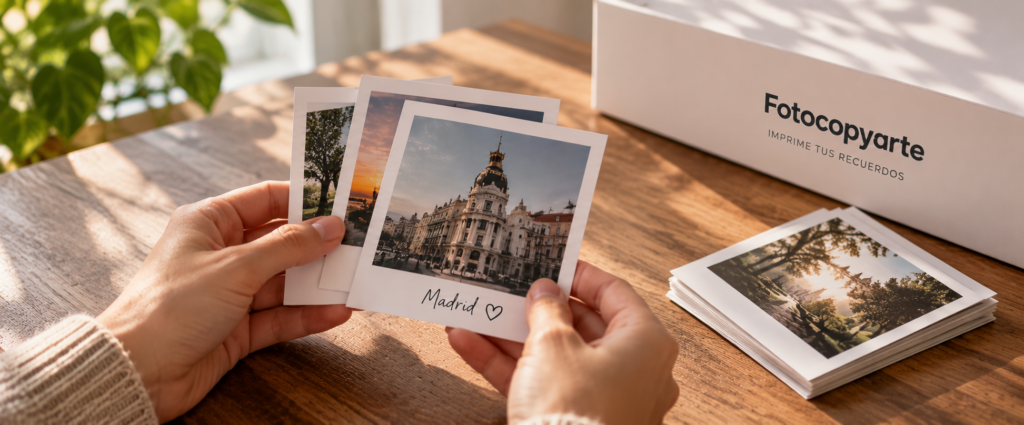 imprime tus fotos estilo Polaroid en Madrid desde el móvil. Sube tus imágenes online y recoge tus fotos en Fotocopyarte, Barrio de Salamanca.