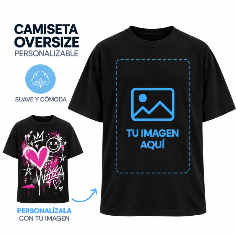 Camiseta Negra Oversize Personalizada a Una Cara