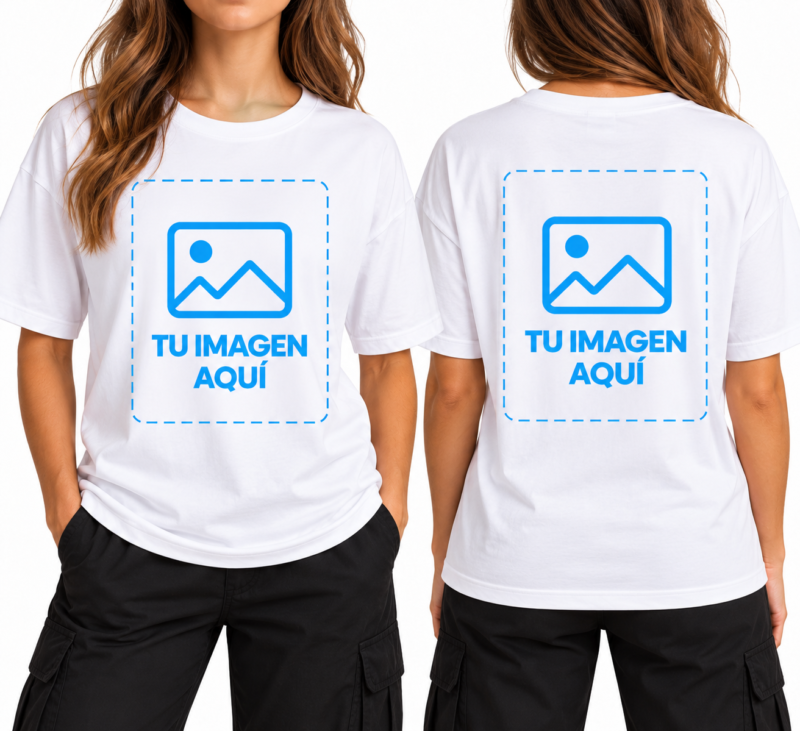 Camiseta Blanca Oversize para Mujer Personalizada a Dos Caras