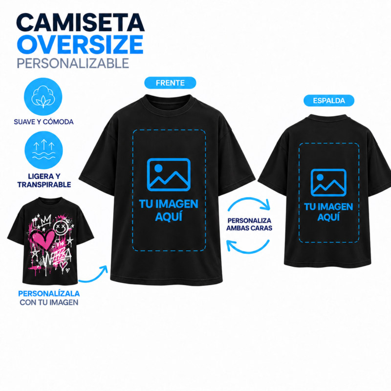Camiseta Negra Oversize Personalizada a Dos Caras