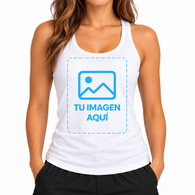 Camiseta Blanca de Tirantes para Mujer Personalizada a Una Cara