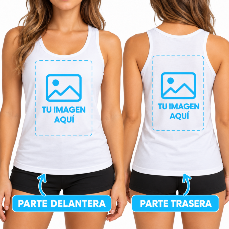 Camiseta Blanca de Tirantes para Mujer Personalizada a Dos Caras