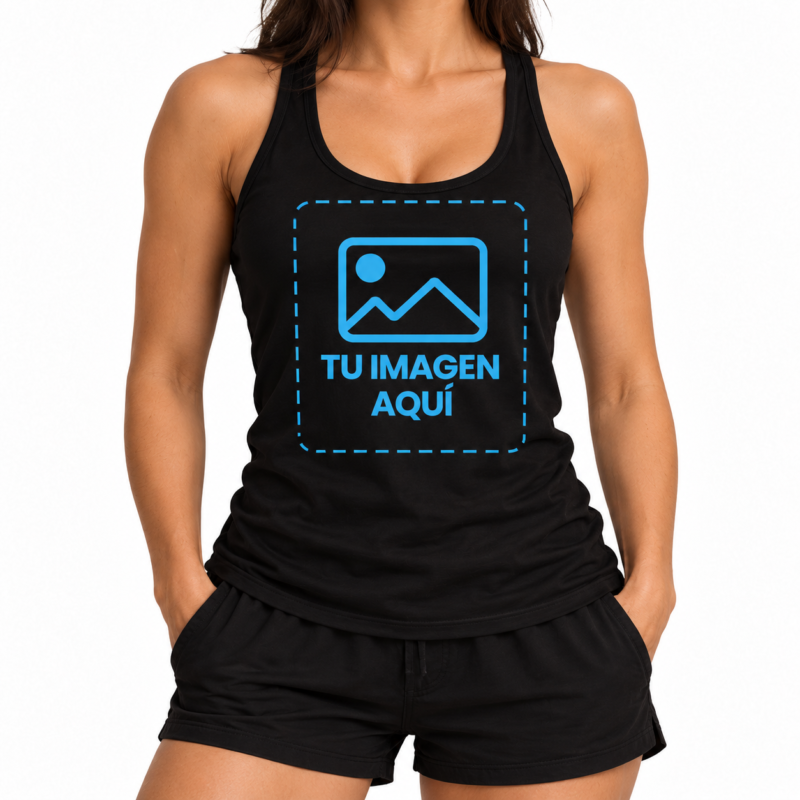 Camiseta Negra de Tirantes para Mujer Personalizada a Una Cara