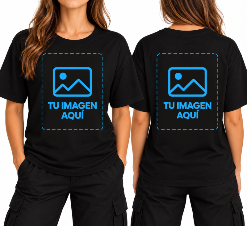 Camiseta Negra Oversize para Mujer Personalizada a Dos Caras