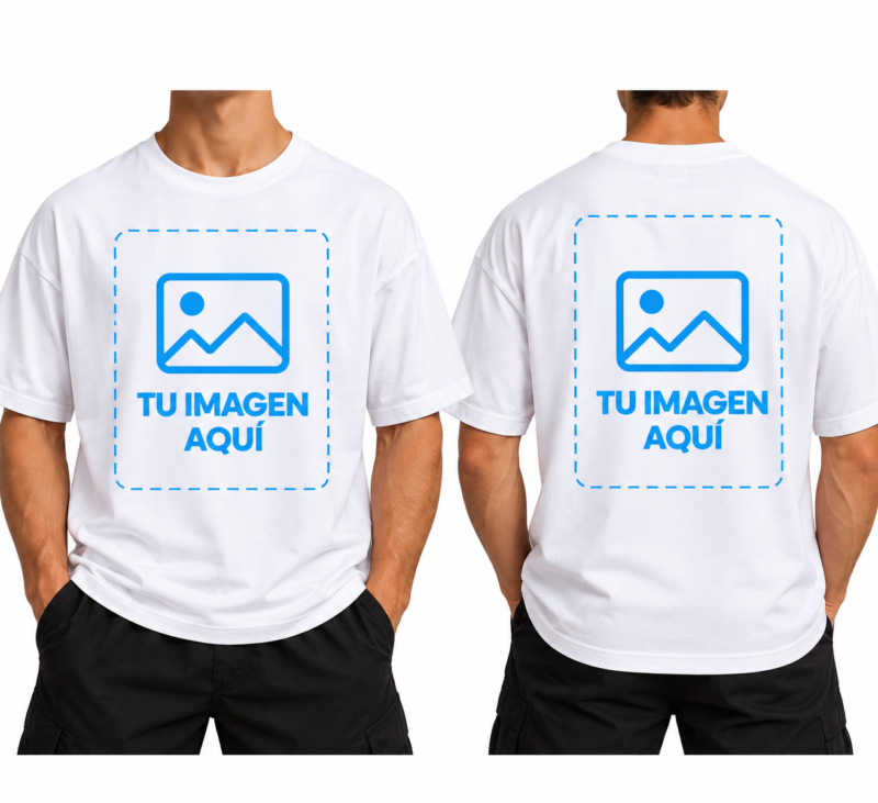 Camiseta Blanca Oversize para Hombre Personalizada a Dos Caras