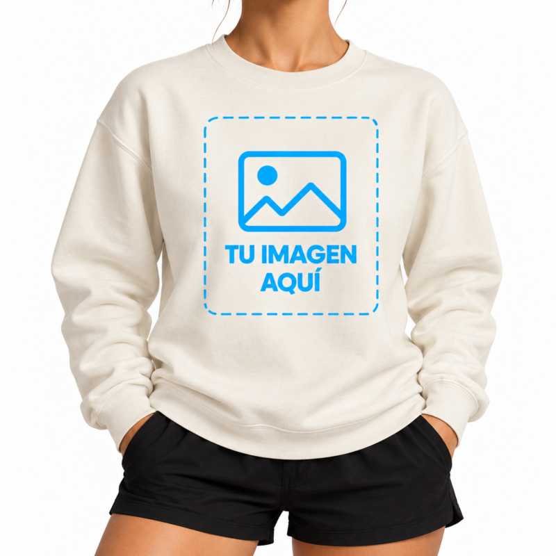Sudadera Blanca Sin Capucha Personalizada para Mujer a Una Cara