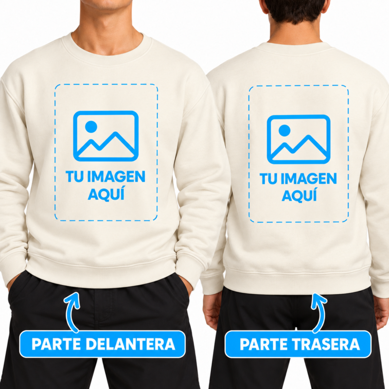 Sudadera Blanca Sin Capucha para Hombre Personalizada a Dos Caras