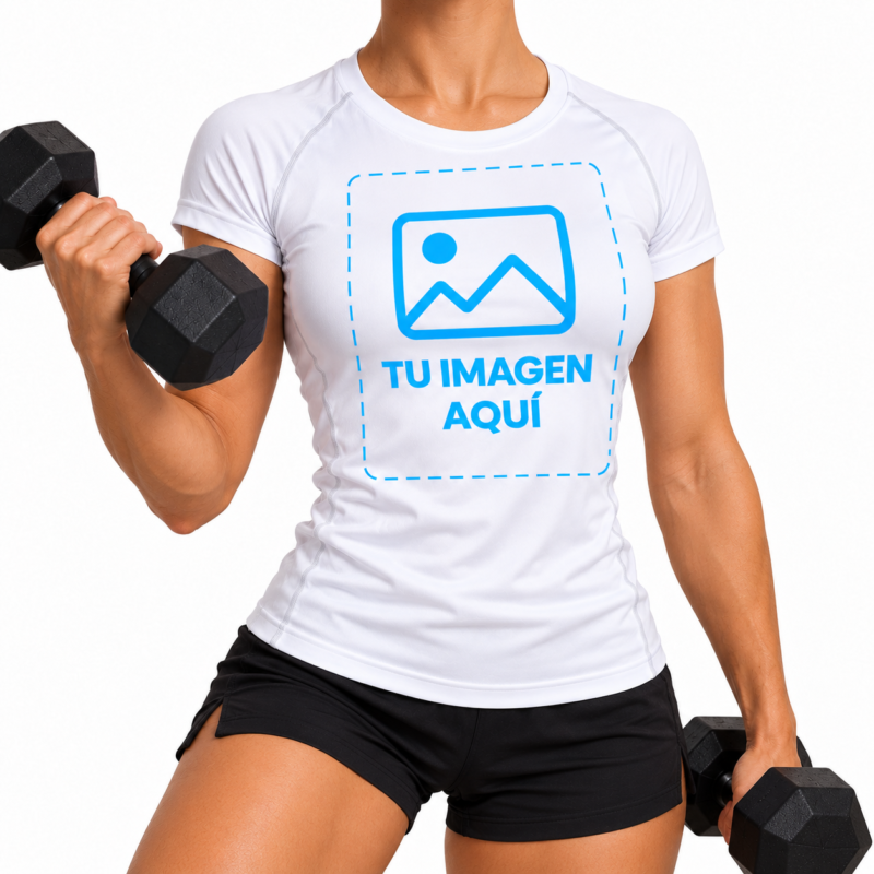 Camiseta Blanca Deportiva para Mujer Transpirable Personalizada a Una Cara