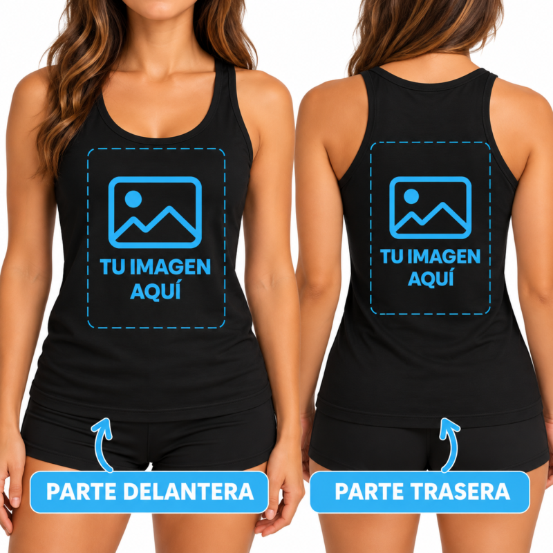 Camiseta Negra de Tirantes para Mujer Personalizada a Dos Caras