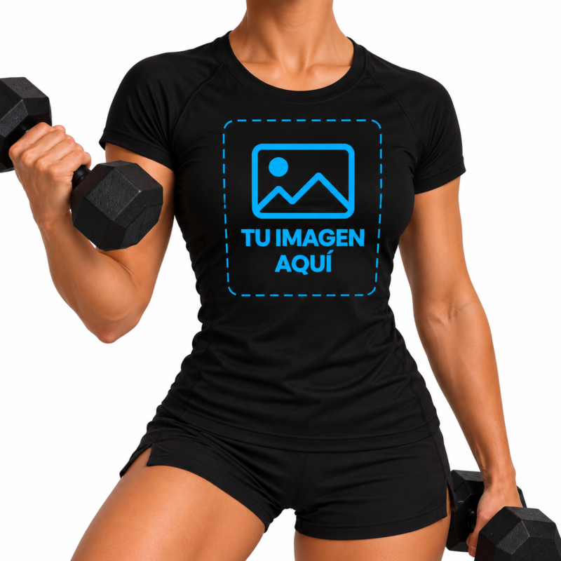 Camiseta Negra Deportiva para Mujer Transpirable Personalizada a Una Cara
