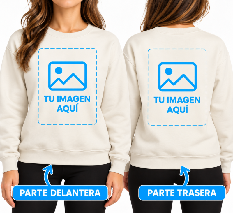 Sudadera Blanca Sin Capucha para Mujer Personalizada a Dos Caras