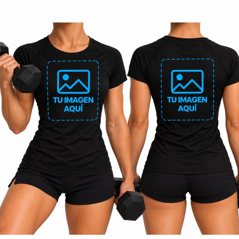 Camiseta Negra Deportiva para Mujer Transpirable Personalizada a Dos Caras