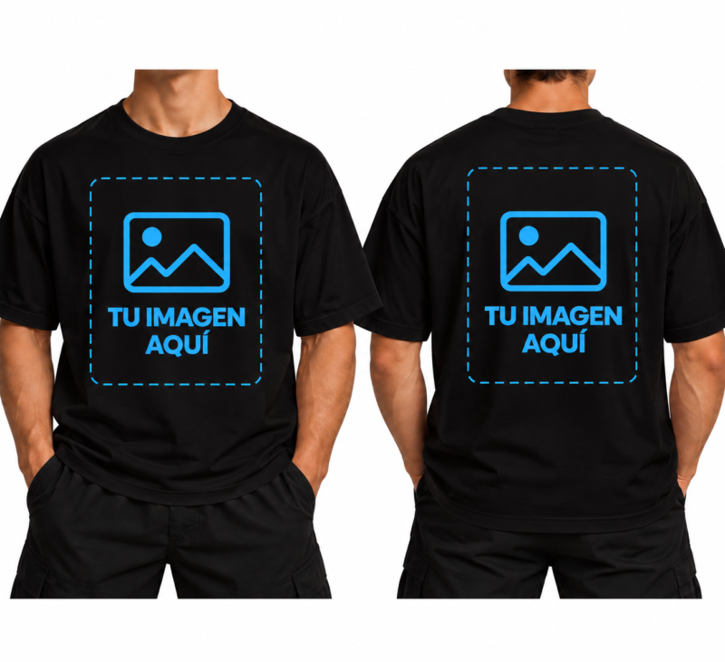 Camiseta Negra Oversize para Hombre Personalizada a Dos Caras