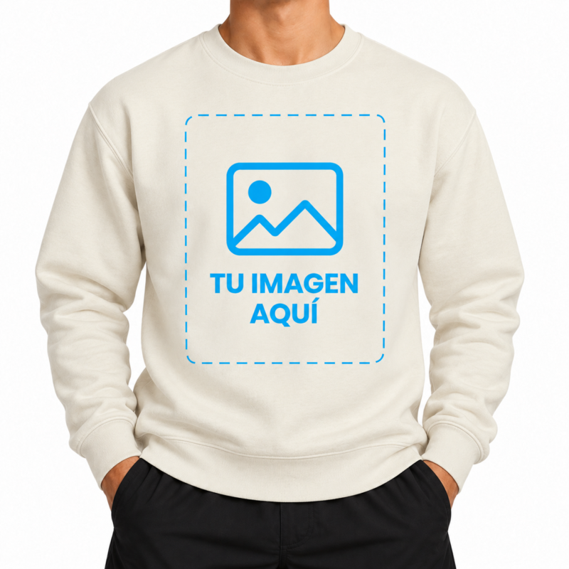 Sudadera Blanca Sin Capucha Personalizada para Hombre a Una Cara